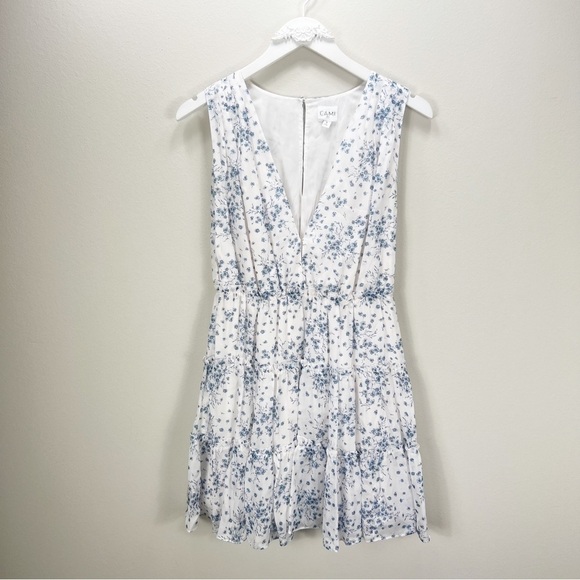 CAMI NYC Egle Dress Denim Flower Low Cut  White Floral Silk Revolve Small S - Picture 2 of 11